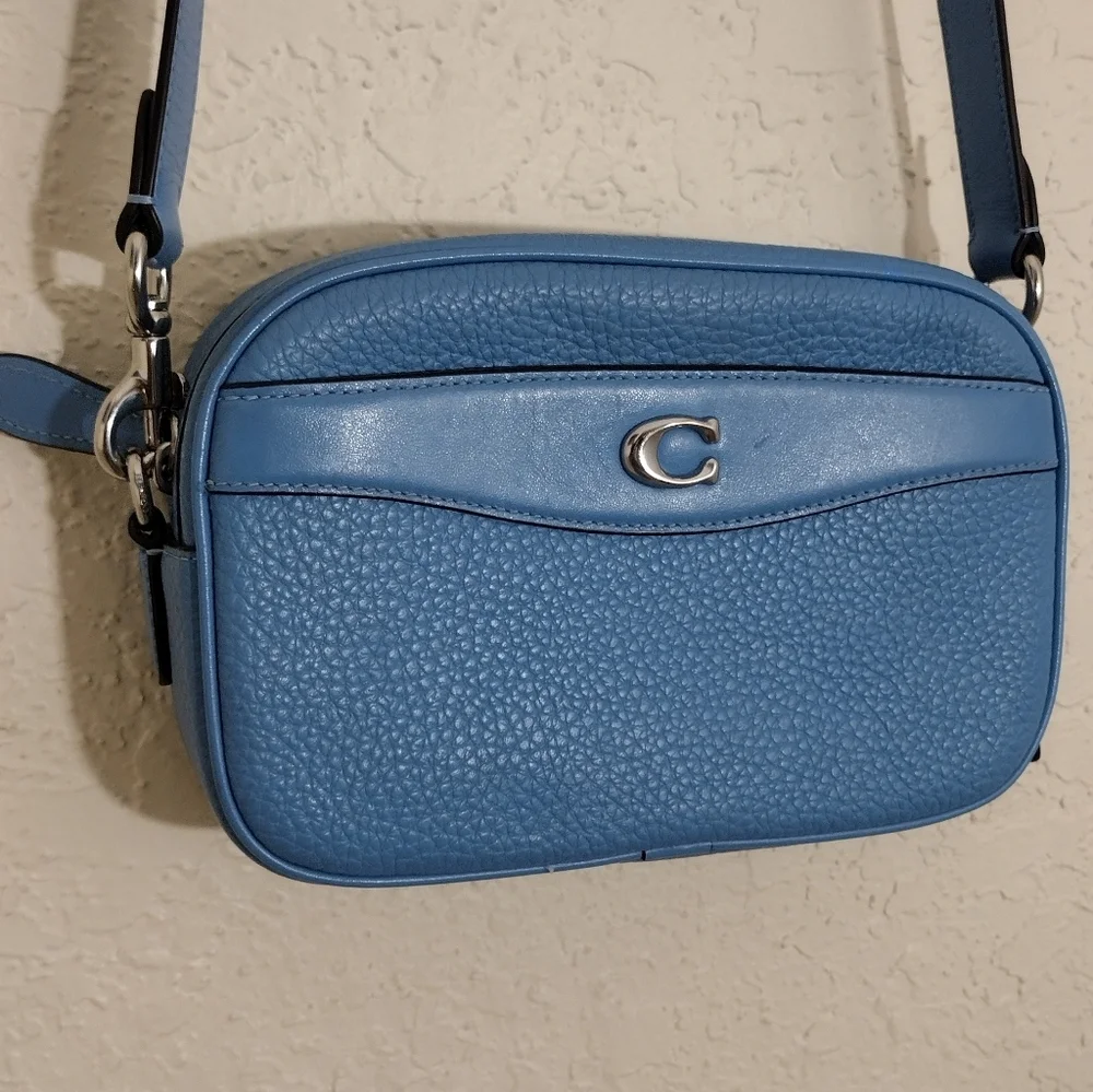 Coach Pool Blue Soft Pebbled Leather Camera Crossbody Bag